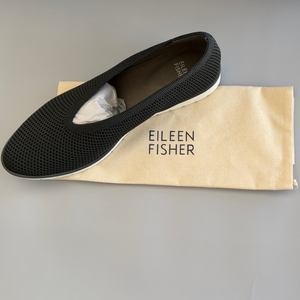 Eileen Fisher Heaven Stretch Wedge Slip-on Graphite Weaved Mesh Flats